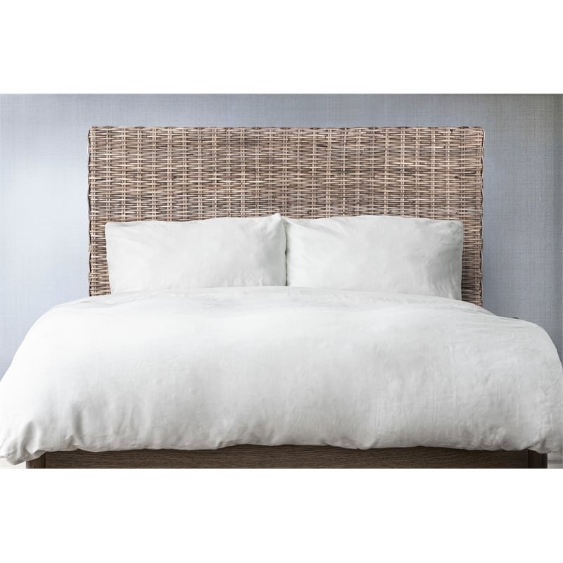 Pemberly Row Coastal Rattan/Wood Queen Headboard in Gray Finish