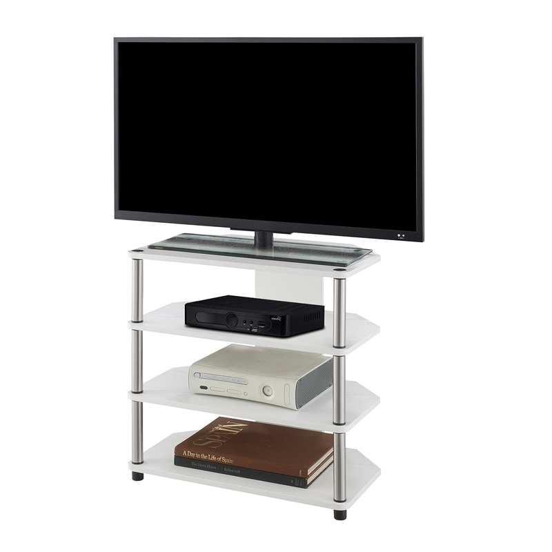 Pemberly Row Corner TV Stand for TVs up to 29 Inches in White Wood Finish