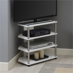 Pemberly Row Corner TV Stand for TVs up to 29 Inches in White Wood Finish
