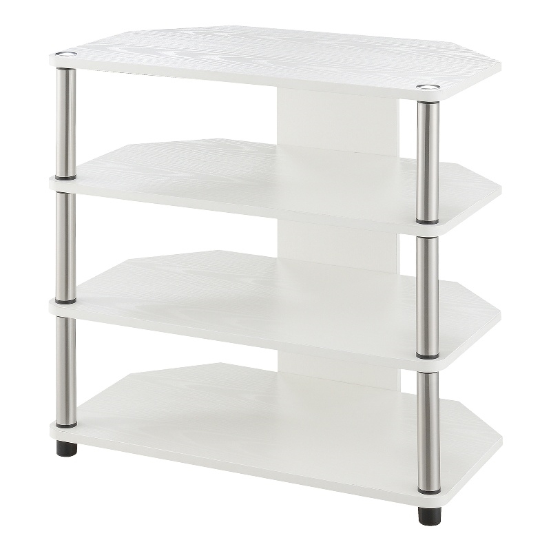 Pemberly Row Corner TV Stand for TVs up to 29 Inches in White Wood Finish