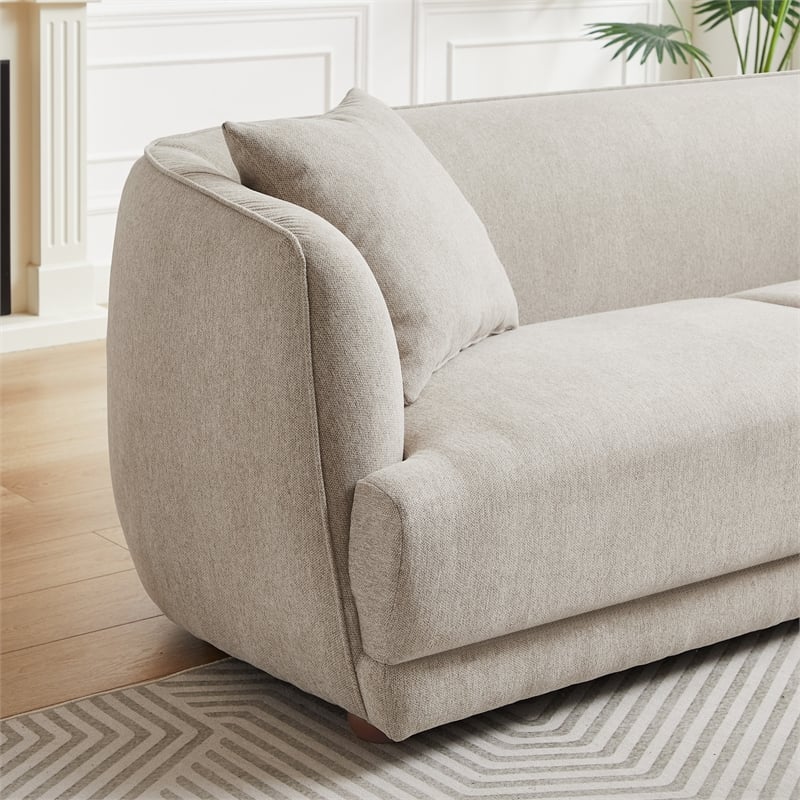 Pemberly Row Mid-Century Modern Living Room Luxury Fabric Linen Couch in Cream