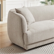 Pemberly Row Mid-Century Modern Living Room Luxury Fabric Linen Couch in Cream