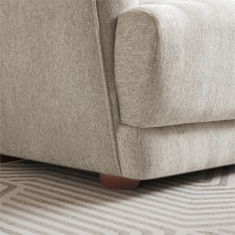 Pemberly Row Mid-Century Modern Living Room Luxury Fabric Linen Couch in Cream