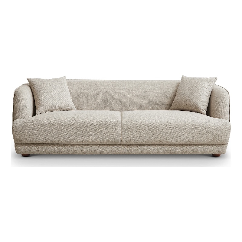 Pemberly Row Mid-Century Modern Living Room Luxury Fabric Linen Couch in Cream