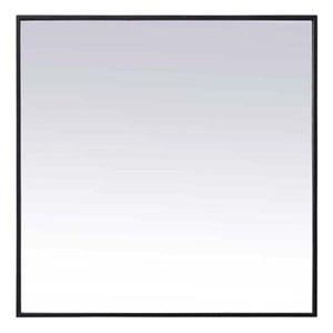 Pemberly Row 30&quot Square Modern Metal/MDF Wood Vanity Mirror in Black