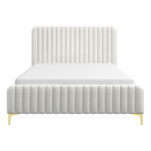 Pemberly Row Upholstered Mid-Century Fabric Queen Size Platform Bed in Cream