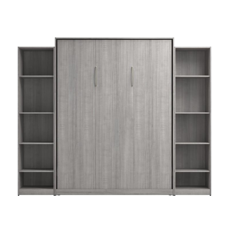 Pemberly Row Wood Queen Murphy Bed with Closet Organizers in Gray
