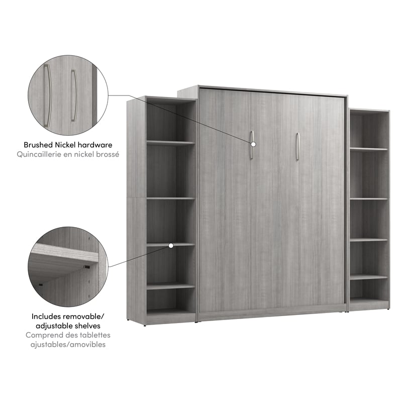 Pemberly Row Wood Queen Murphy Bed with Closet Organizers in Gray