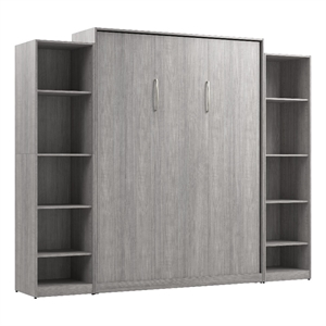 Pemberly Row Wood Queen Murphy Bed with Closet Organizers in Gray