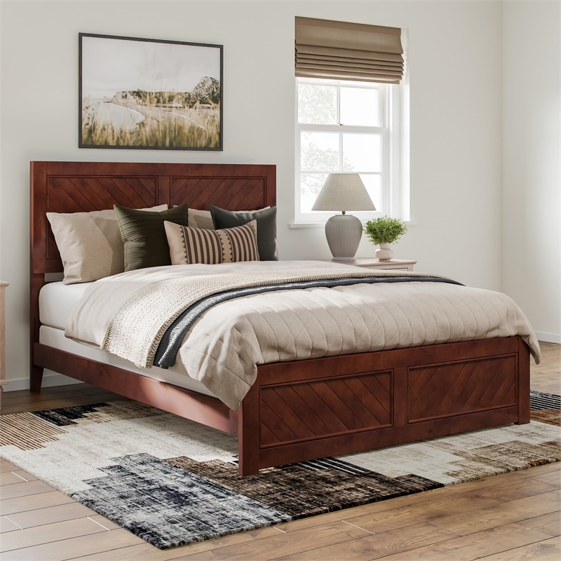 Pemberly Row Canyon Queen Foundation Bed Frame w/ Matching Footboard in Walnut