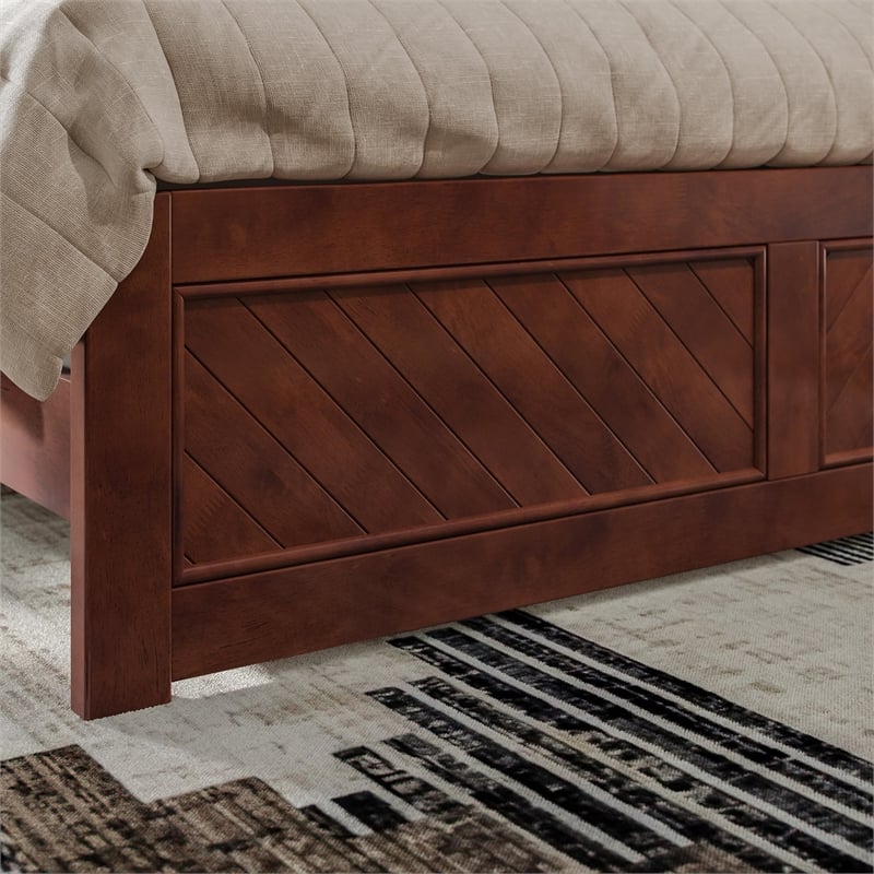 Pemberly Row Canyon Queen Foundation Bed Frame w/ Matching Footboard in Walnut