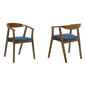 Pemberly Row 18&quot Wood & Fabric Dining Chair in Walnut/Blue (Set of 2)