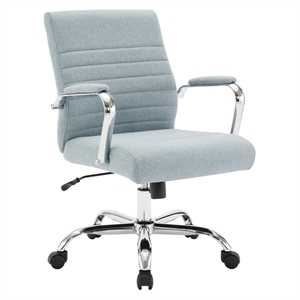 Pemberly Row Mid-Back Office Chair with Padded Armrest in Blue Fabric