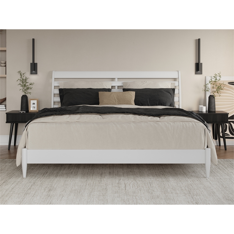 Pemberly Row Modern King Wood Low Profile Platform Bed in White