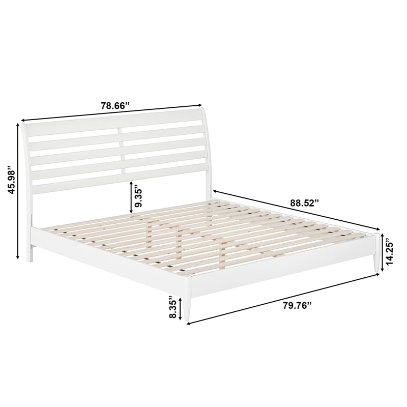 Pemberly Row Modern King Wood Low Profile Platform Bed in White