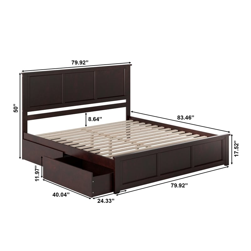 Pemberly Row Madison King Wood Platform Bed  and Drawers in Espresso