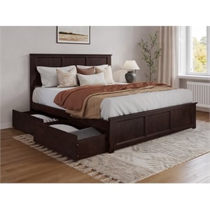 Pemberly Row Madison King Wood Platform Bed  and Drawers in Espresso