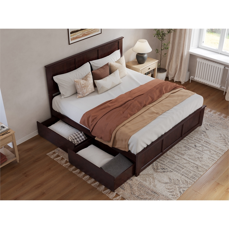 Pemberly Row Madison King Wood Platform Bed  and Drawers in Espresso