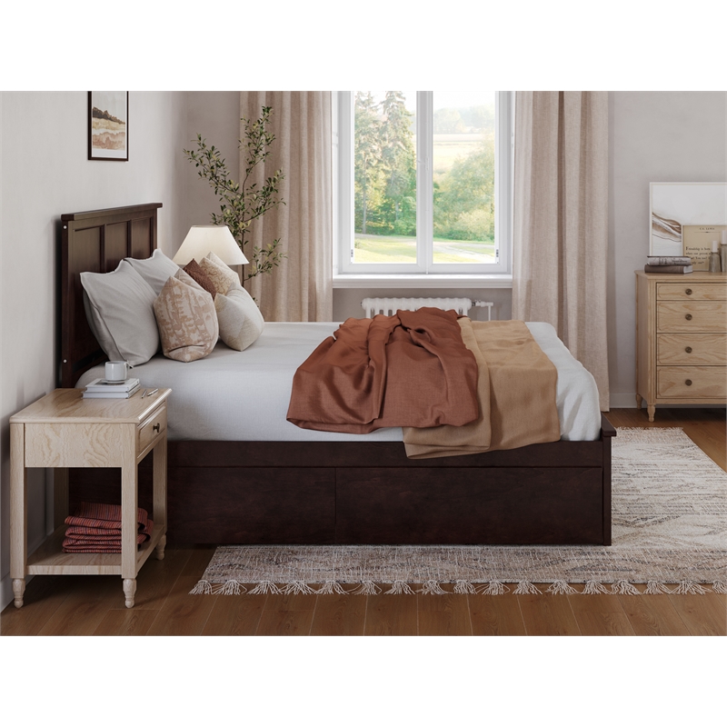 Pemberly Row Madison King Wood Platform Bed  and Drawers in Espresso