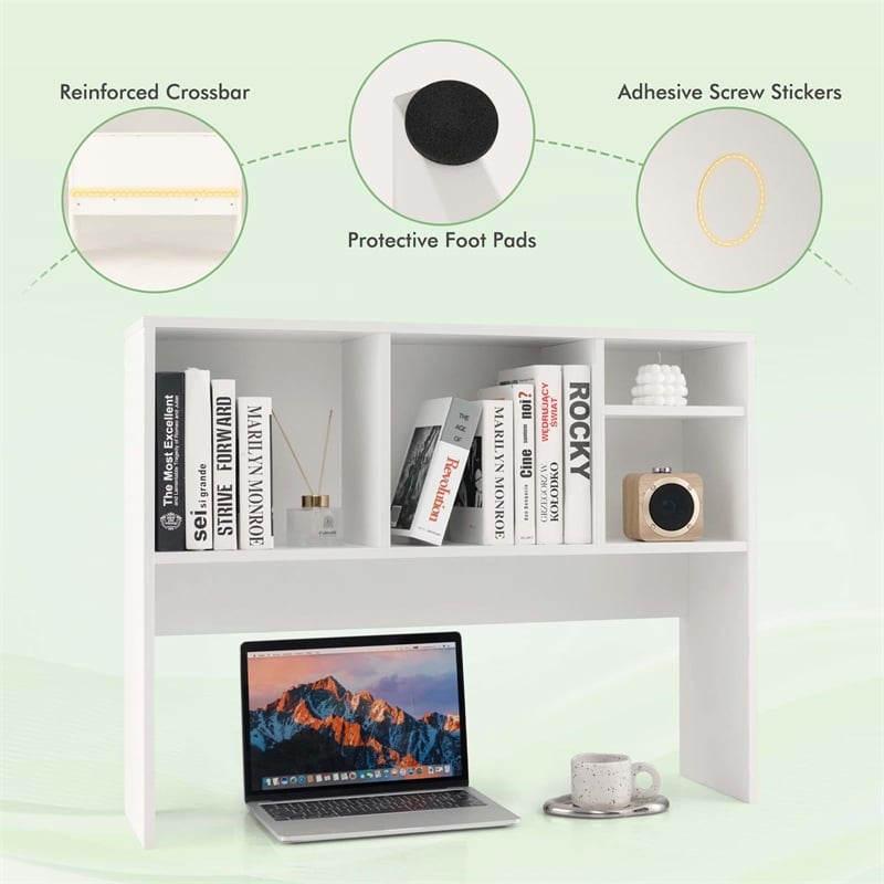 Pemberly Row Computer Desktop Bookcase Countertop Storage Bookshelf White