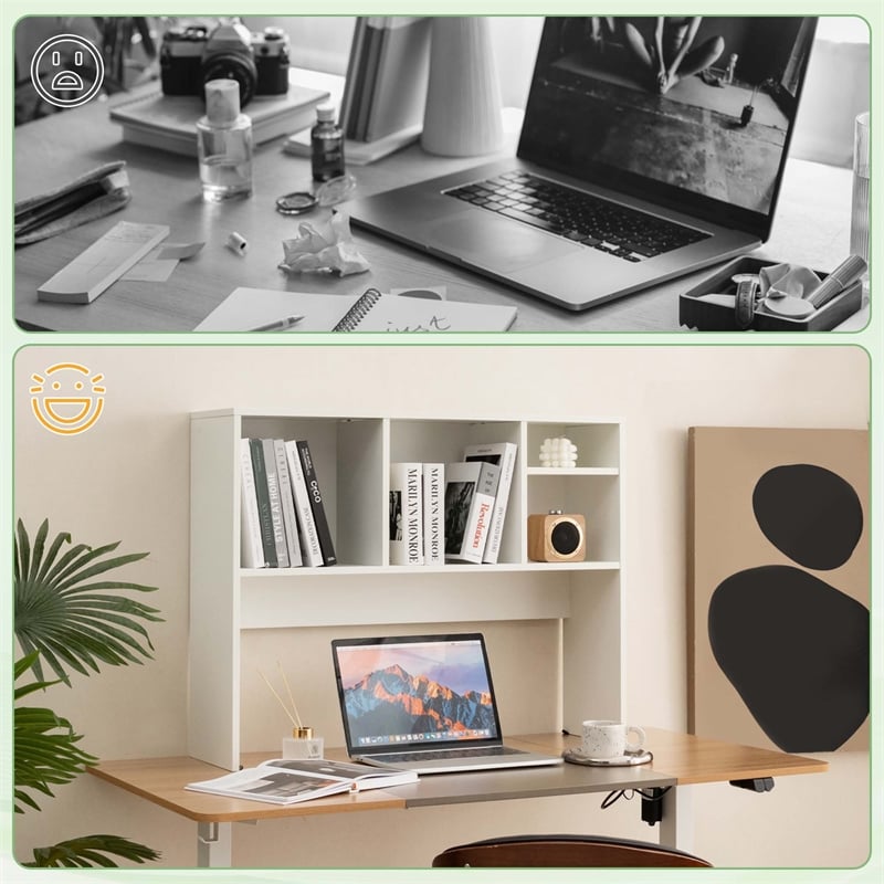 Pemberly Row Computer Desktop Bookcase Countertop Storage Bookshelf White