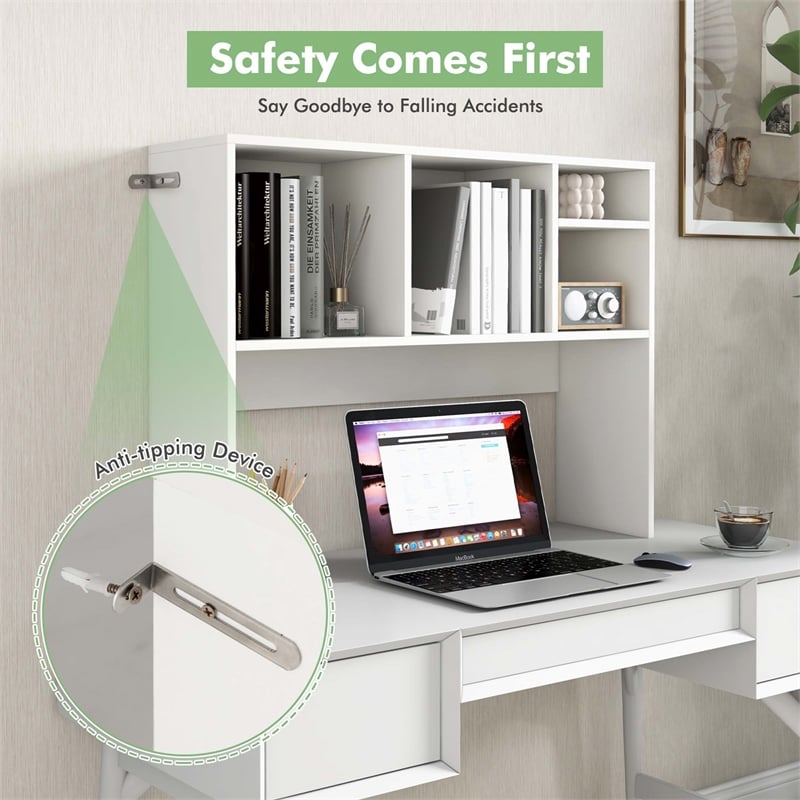 Pemberly Row Computer Desktop Bookcase Countertop Storage Bookshelf White