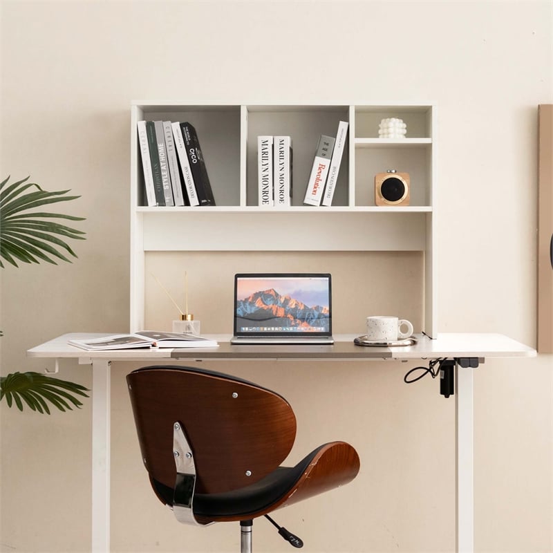 Pemberly Row Computer Desktop Bookcase Countertop Storage Bookshelf White