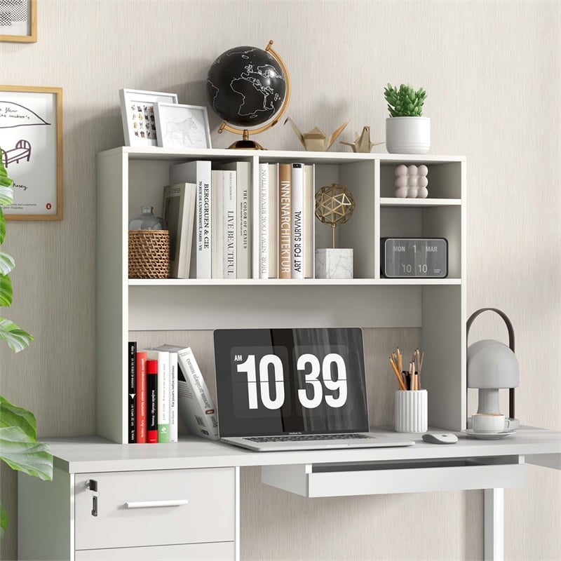 Pemberly Row Computer Desktop Bookcase Countertop Storage Bookshelf White