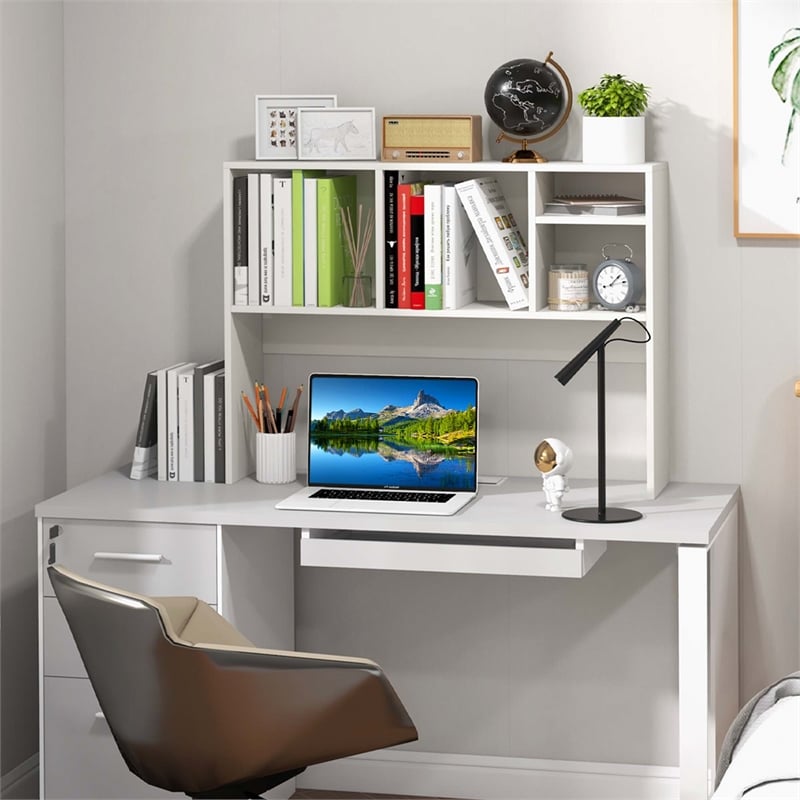 Pemberly Row Computer Desktop Bookcase Countertop Storage Bookshelf White
