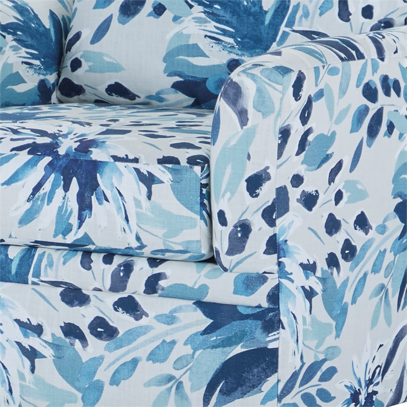 Pemberly Row Polyester Fabric Swivel Chair in Blue and White