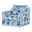 Pemberly Row Polyester Fabric Swivel Chair in Blue and White