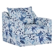 Pemberly Row Polyester Fabric Swivel Chair in Blue and White