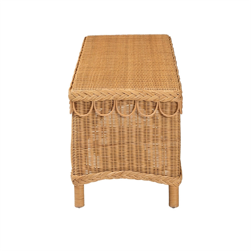 Pemberly Row Bohemian Light Honey Rattan Accent Bench with Scallop border