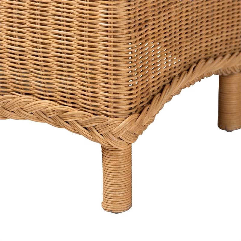Pemberly Row Bohemian Light Honey Rattan Accent Bench with Scallop border