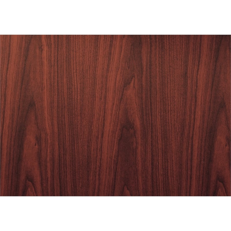 Pemberly Row Contemporary L-Shape Desk with Pedestal in Mahogany
