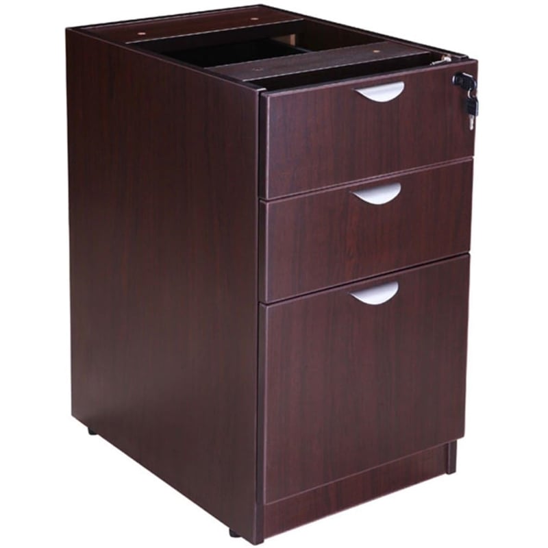 Pemberly Row U-Shape Desk Credenza with Pedestal and Hutch in Mocha