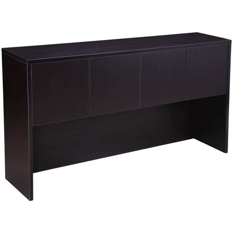 Pemberly Row U-Shape Desk Credenza with Pedestal and Hutch in Mocha