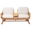 Pemberly Row Modern Bohemian Light Honey Rattan Tete-a-Tete Sofa