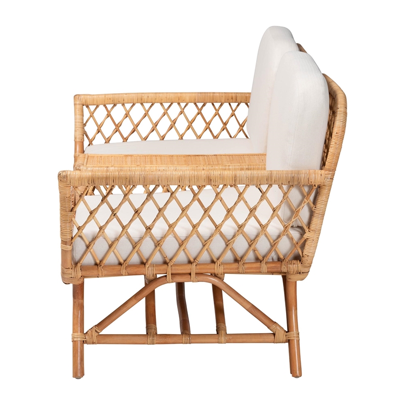 Pemberly Row Modern Bohemian Light Honey Rattan Tete-a-Tete Sofa