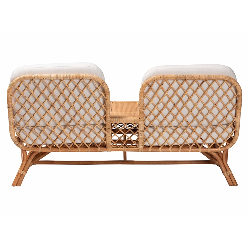 Pemberly Row Modern Bohemian Light Honey Rattan Tete-a-Tete Sofa