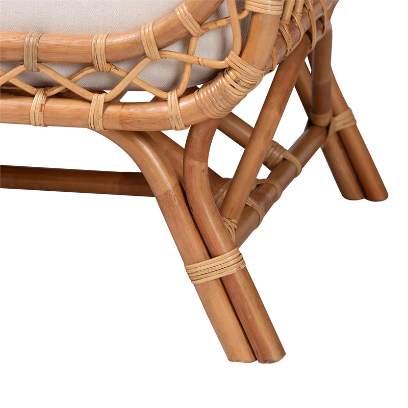 Pemberly Row Modern Bohemian Light Honey Rattan Tete-a-Tete Sofa