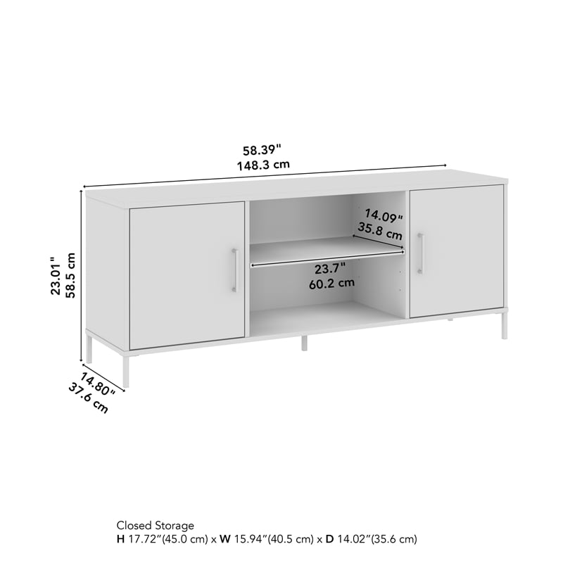 Pemberly Row 58W TV Stand with Doors & Shelves in Natural Elm - Engineered Wood