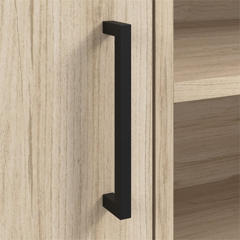 Pemberly Row 58W TV Stand with Doors & Shelves in Natural Elm - Engineered Wood