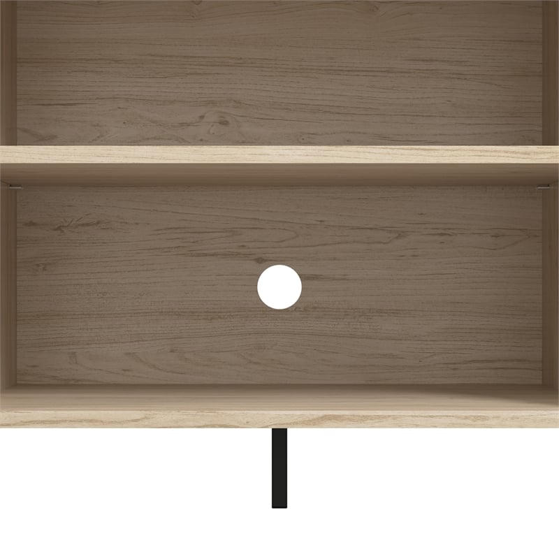 Pemberly Row 58W TV Stand with Doors & Shelves in Natural Elm - Engineered Wood