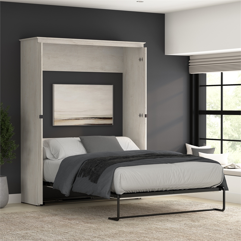 Pemberly Row 69W Queen Murphy Bed - Engineered Wood in White