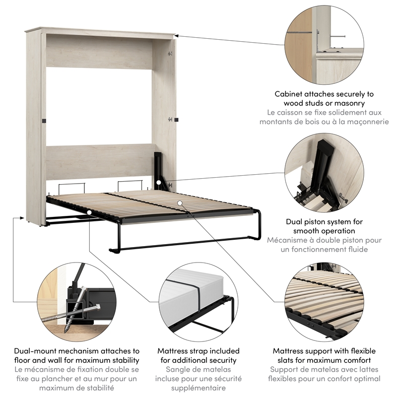 Pemberly Row 69W Queen Murphy Bed - Engineered Wood in White