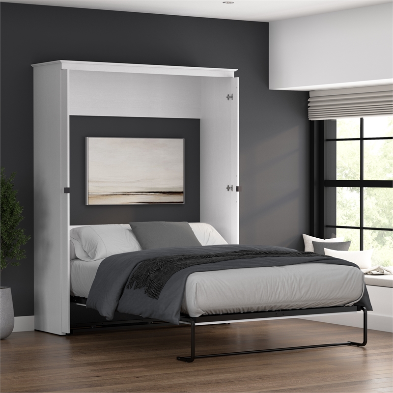 Pemberly Row 69W Queen Murphy Bed - Engineered Wood in White