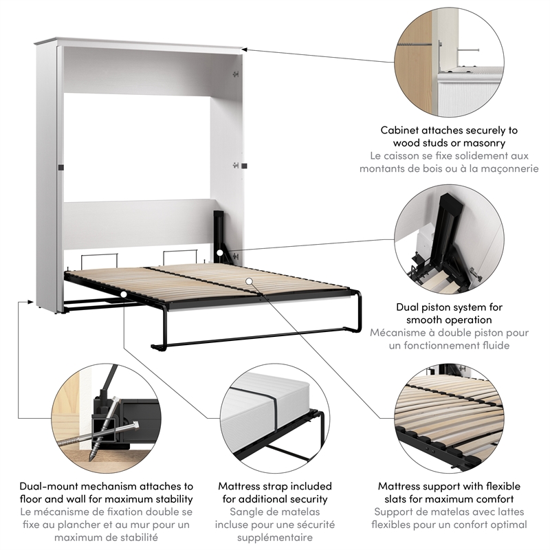 Pemberly Row 69W Queen Murphy Bed - Engineered Wood in White