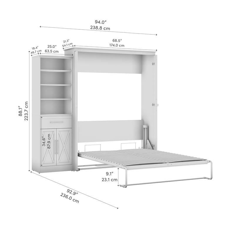 Pemberly Row Queen Murphy Bed with Wardrobe (94W) - Engineered Wood in White
