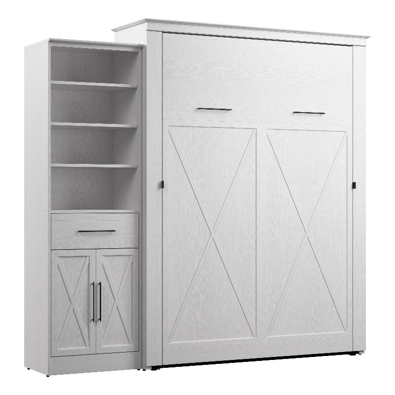 Pemberly Row Queen Murphy Bed with Wardrobe (94W) - Engineered Wood in White